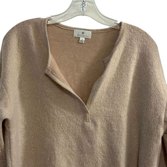 Socialite Women's Beige V-Neck Long Sleeve Blouse Size S Casual Top - Picture 5 of 12